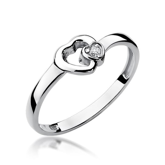 Złoty pierścionek zaręczynowy dwa serca z brylantem Miłość : ROZMIAR PIERŚCIONKA - ZŁOTO - 10, Złoto - próba - próby 585 białe GIORRE