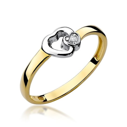 Złoty pierścionek zaręczynowy dwa serca z brylantem Miłość : ROZMIAR PIERŚCIONKA - ZŁOTO - 17, Złoto - próba - próby 585 białe GIORRE