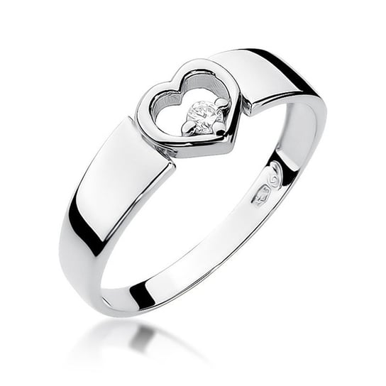 Złoty pierścionek zaręczynowy serce z brylantem Miłość : ROZMIAR PIERŚCIONKA - ZŁOTO - 10, Złoto - próba - próby 585 białe GIORRE