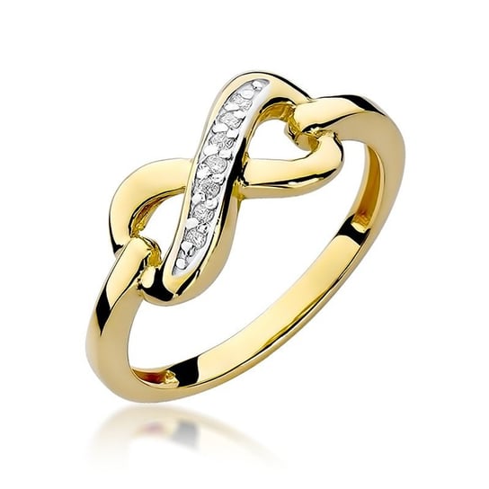 Złoty pierścionek znak nieskończoności z brylantami Modern : Rozmiar pierścionka - 10 | Φ15,67 MM, Złoto - próba - próby 585 białe GIORRE
