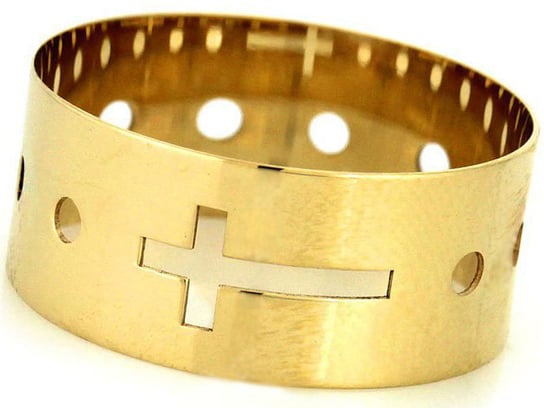 złoty szeroki pierścionek 585 z wyciętym krzyżem Lovrin