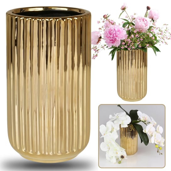 Złoty wazon ceramiczny na kwiaty 12,5x12,5x22cm sarcia.eu