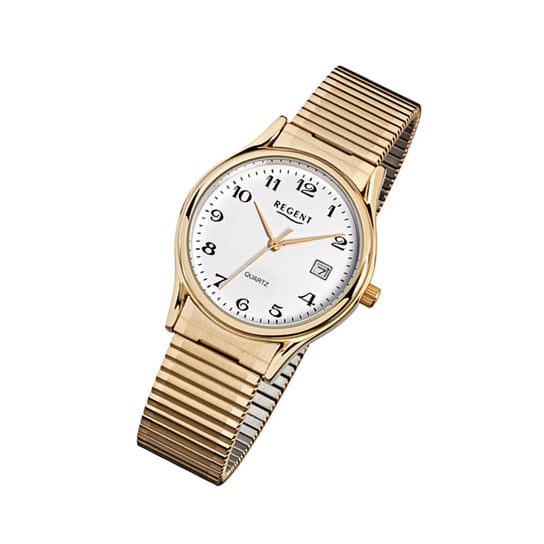 Złoty zegarek na rękę Regent F-873, męski analogowy zegarek kwarcowy URF873 Regent