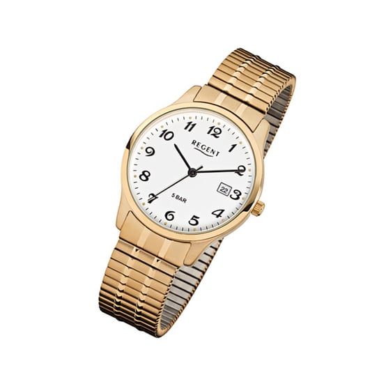 Złoty zegarek na rękę Regent F-876, męski analogowy zegarek kwarcowy URF876 Regent
