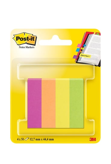 Znaczniki samoprzylepne Post-it®, 4 neonowe kolory, 12,7x44,4mm, 4x50 znaczników Post-it
