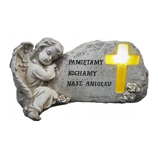 Znicz Figurka ANIOŁ STRÓŻ na grób DZIECKA / SYNA / CÓRKI Podświetlany Krzyż HLO