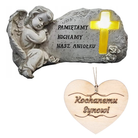 Znicz Figurka ANIOŁ STRÓŻ na grób SYNA Podświetlany Krzyż Inna marka