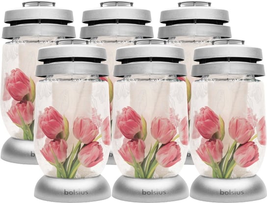 Znicz szklany BOLSIUS 3S Różowe Tulipany 36H 6szt. Bolsius