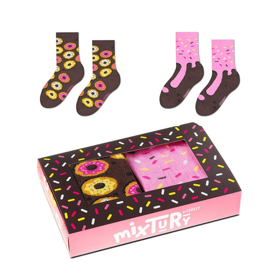 ZOOKSY kolorowe skarpetki dla dzieci w zestawie r.30-35 2 pary, skarpetki w donuty, różowe skarpetki - mixTURY DONUTOWE Zooksy