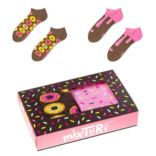 ZOOKSY kolorowe skarpetki stopki damskie w zestawie r.36-40 2 pary, stopki w donuty, różowe stopki - mixTURY DONUTOWE Zooksy