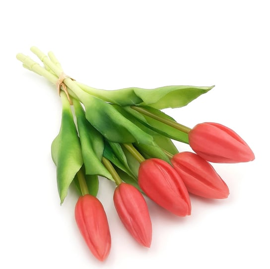 Zoom    Tulipany silikonowe jak żywe malinowe czerwone bukiet 5 sztuk gumowe nierozkwitnięte 28 cm Inny producent