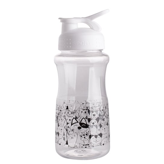 Zwierzaki Butelka Plastikowa Na Wodę Z Białą Nakrętką 500 Ml Dek. Biały Kot ALTOMDESIGN