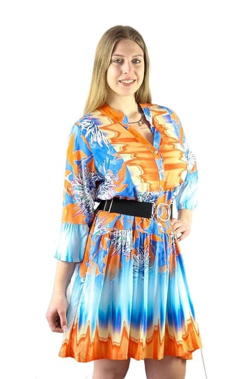 Zwiewna sukienka we wzory Bianca Pomarańczowo-niebieska UNI Nelino