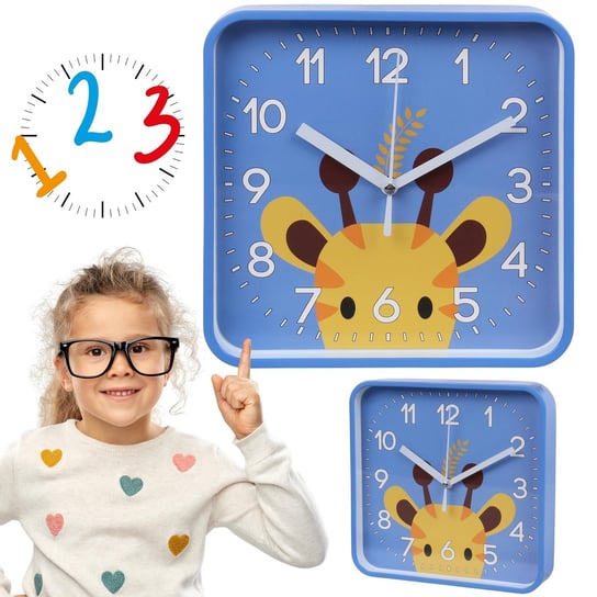 Żyrafa zegar ścienny analogowy, kwadratowy zegar dla dzieci 20,2x20,2 cm sarcia.eu