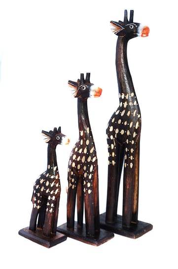 Żyrafa Żyrafka Rzeźba Figurka Drewniana Zestaw 3Szt Jakarta