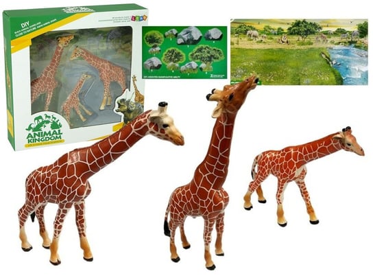 Żyrafy Figurki Edukacyjne Rodzina 3 Sztuki + Tło Afryka Import Leantoys Lean Toys
