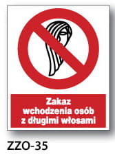 ZZO-35 ZNAK Zakaz wchodzenia osób długimi włosami LIBRES