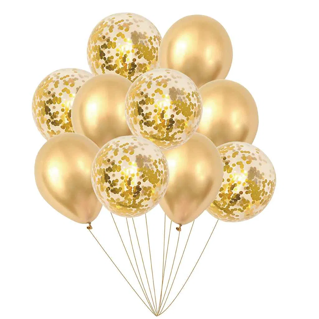 Balony złote i ze złotym konfetti, 30 cm 10 szt.