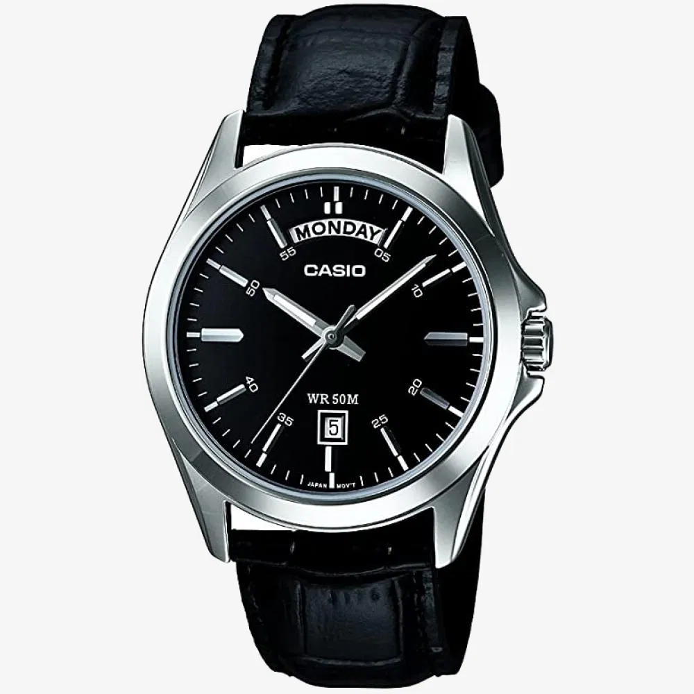 Zegarek Casio Collection MTP-1370L-1AVDF na skórzanym pasku– Day-Date