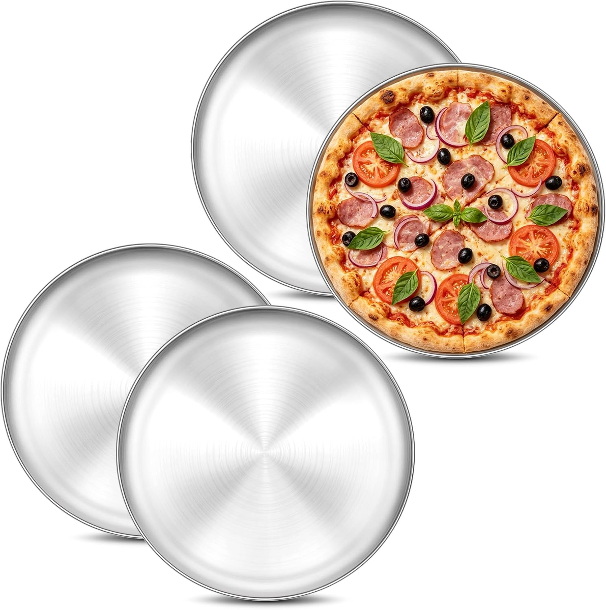 BLACHY DO PIZZY 4 SZTUKI 26 CM STAL NIERDZEWNA SREBRNE