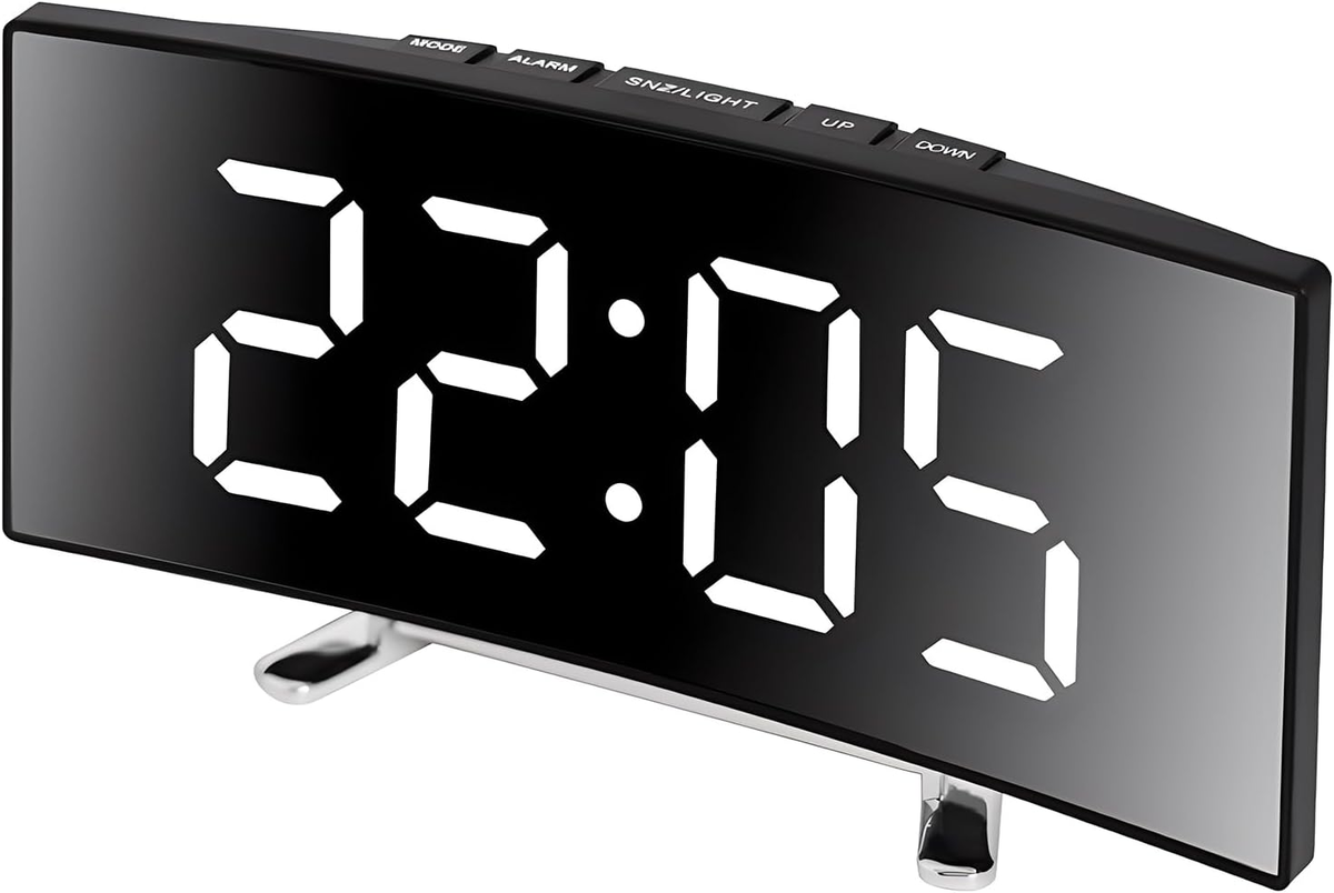BUDZIK CYFROWY LUSTRO LED ZAKRZYWIONY ZEGAR BATERIA DRZEMKA CZAS CICHO ...