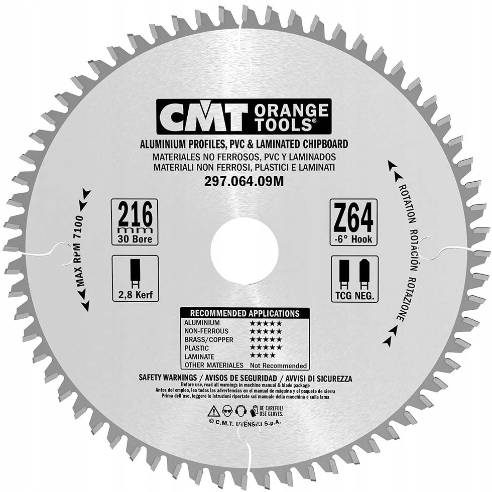CMT TARCZA PIŁA DO ALUMINIUM LAMINATU KOMPOZYTU 216x30 mm 64Z 297.064 ...