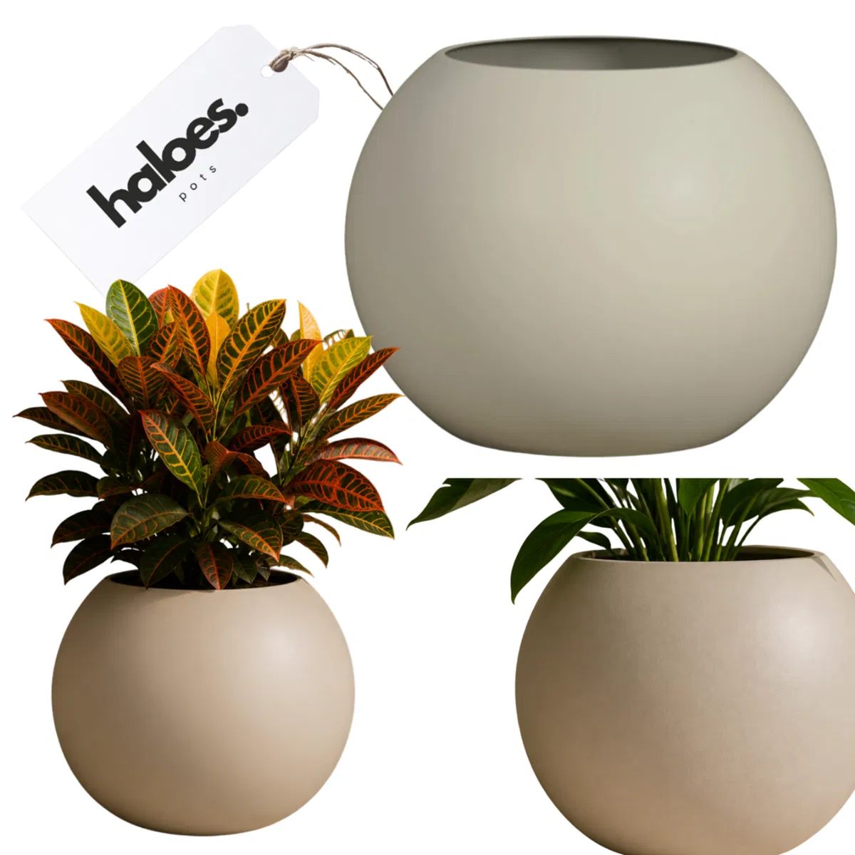 Inny producent Donica kulista designerska nowoczesna dekoracyjna wodoodporna mrozoodporna ozdobna premium na kwiaty Haloes PELO 61x47cm Natural Linen beżowa