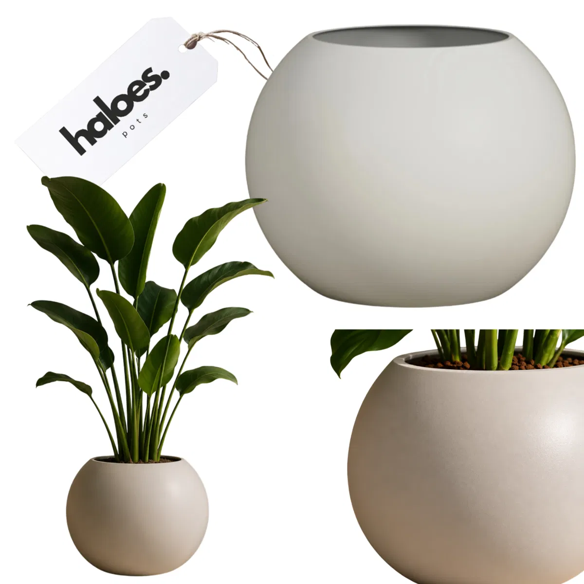 Inny producent Donica kulista designerska nowoczesna dekoracyjna wodoodporna mrozoodporna ozdobna premium na kwiaty Haloes PELO 91x77cm Natural White biała