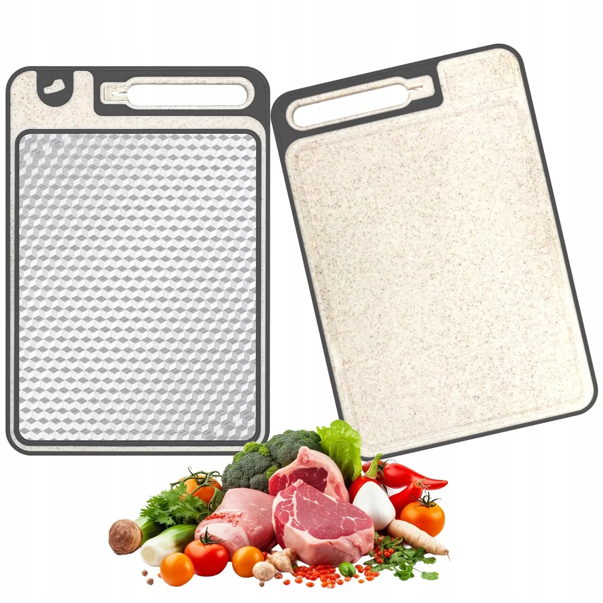 nieznany producent Dwustronna deska do krojenia 37x25 cm ze stali nierdzewnej i słomy
