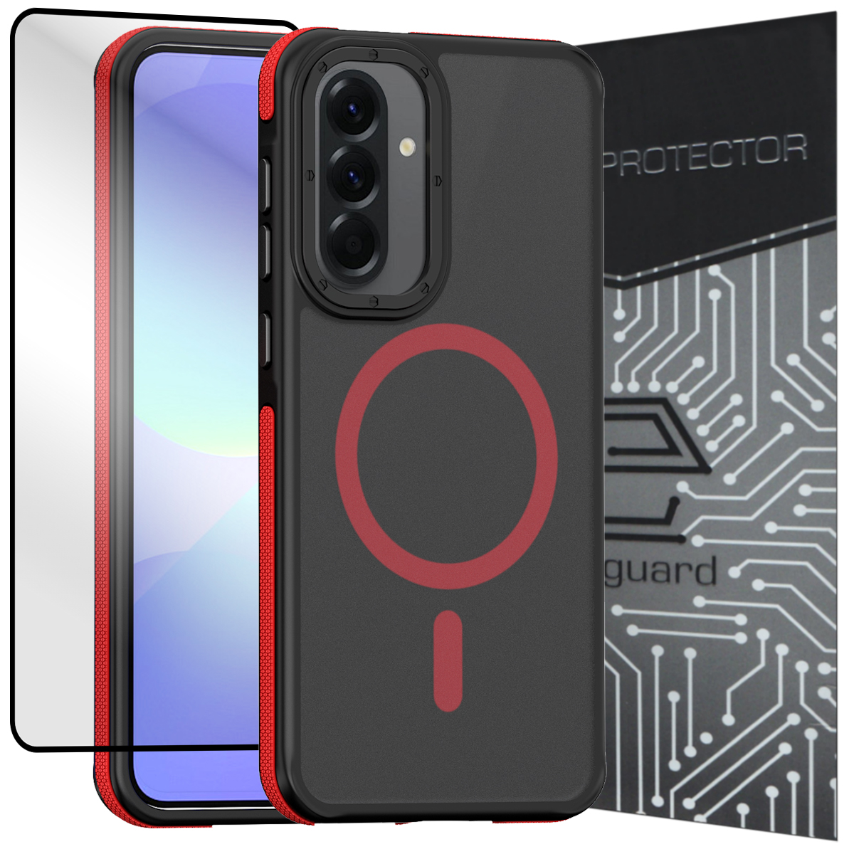 Matte Red Magnets ETUI do SAMSUNG GALAXY A56, EXOGUARD MATTE 2.0 + SZKŁO Mocne Matowe ...