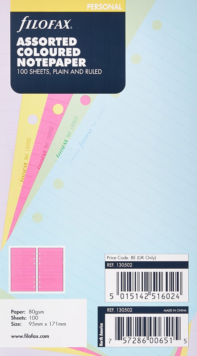 Filofax Personal wkład do notatek 95x171 mm 100 arkuszy kolorowy - Inna ...