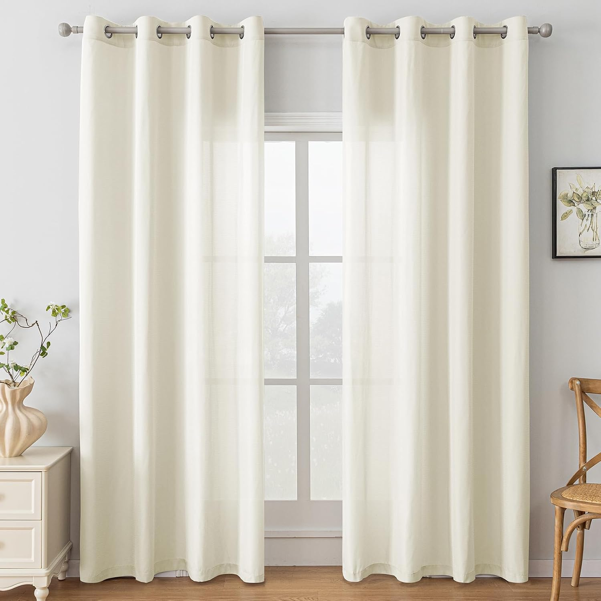 FIRANKI 2 SZTUKI 140X145CM WOALOWE BEŻOWE NA PRZELOTKACH