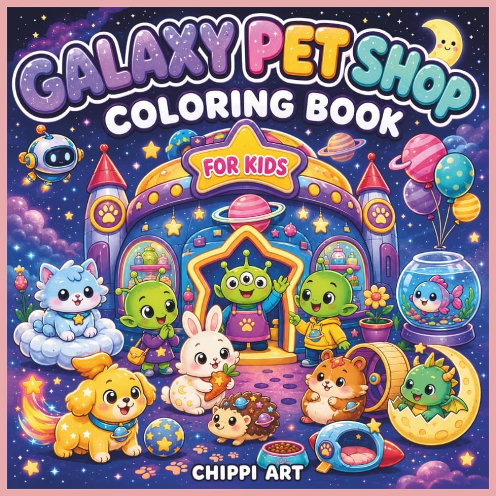 Galaxy Pet Shop Coloring Book for Kids: Cute Space Pets, Friendly ...