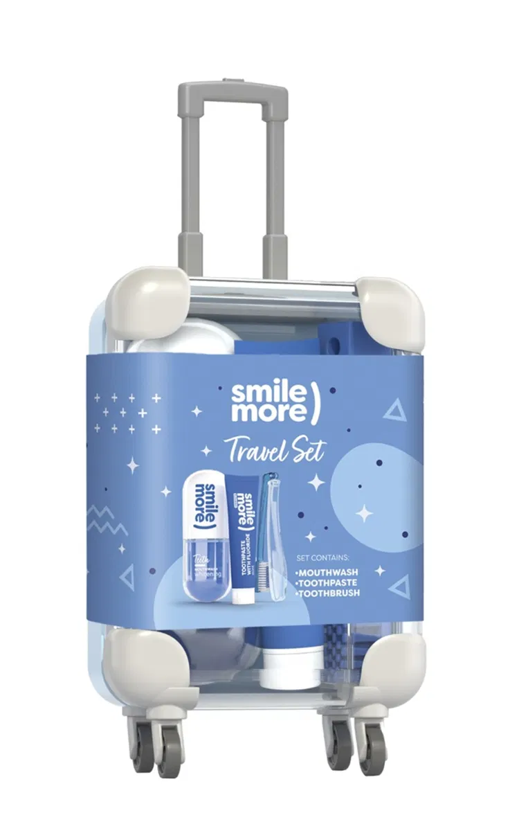 Hiskin Travel Size Zestaw Dental - Pasta Do Zębów + Płyn Do Płukania + Składana Szczoteczka