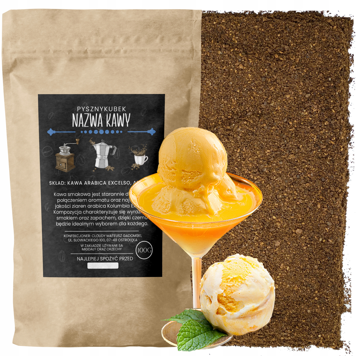 Kawa Mielona Smakowa Aromatyzowana Adwokat aromat deserowy 1 kg 100% ...