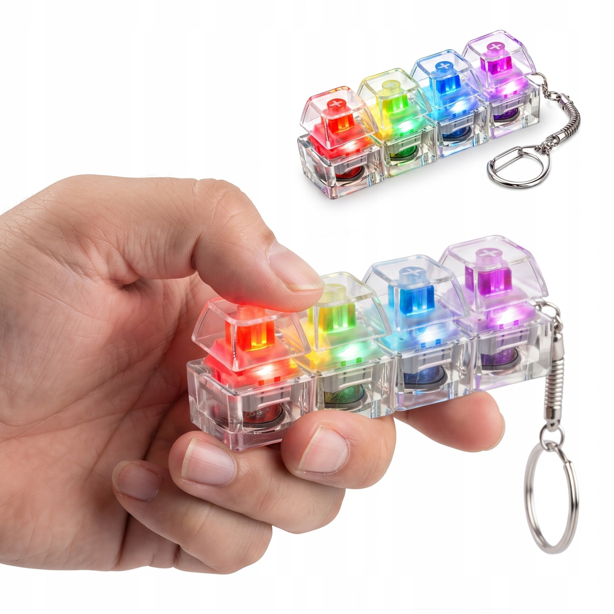 KLIKACZ LED BRELOK ANTYSTRESOWY KOSTKA 4W1 ZABAWKA FIDGET ŚWIECĄCY ...