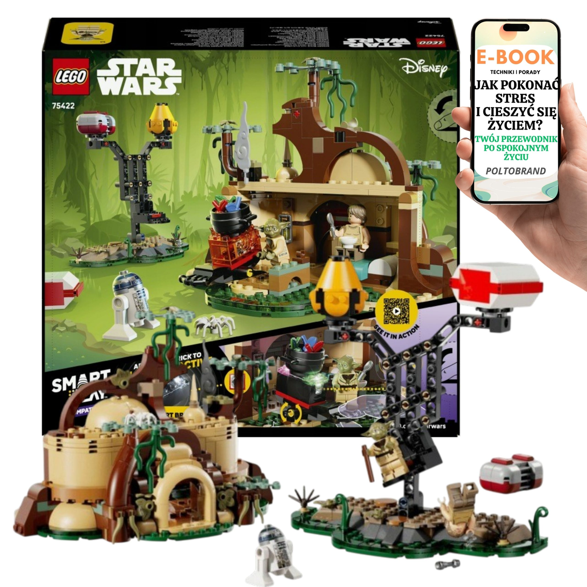 KLOCKI LEGO Star Wars Chatka Yody i Szkolenie Jedi (75422) Zestaw Kompatybilny z SMART Play Yoda Luke Skywalker + E-BOOK-1