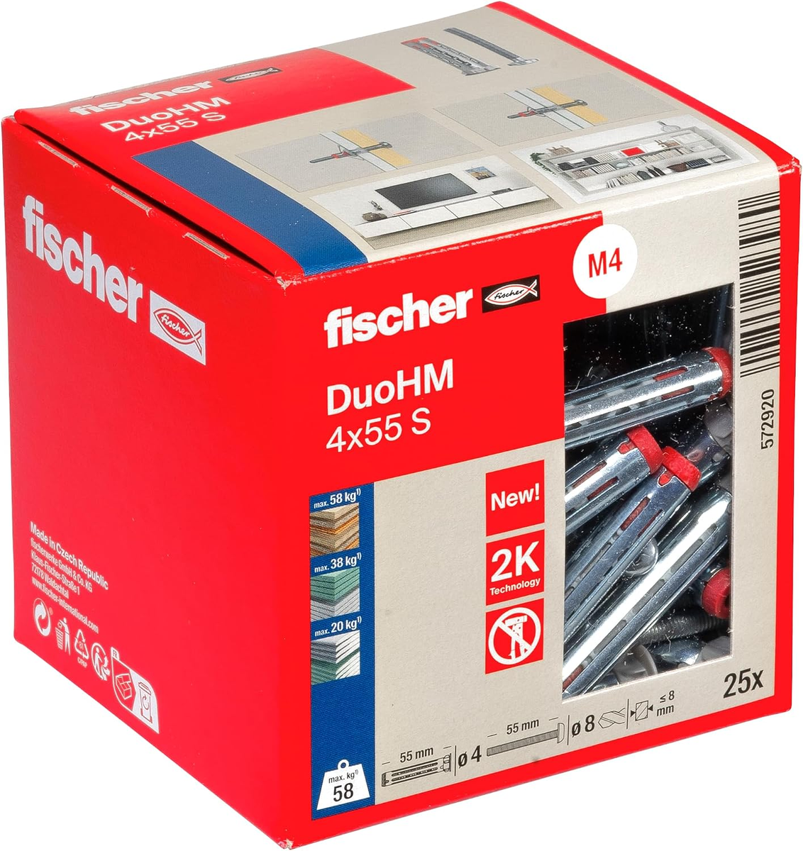 KOŁKI ROZPÓRNE 25 SZTUK 4X55 NYLONOWO METALOWE Z ŚRUBAMI