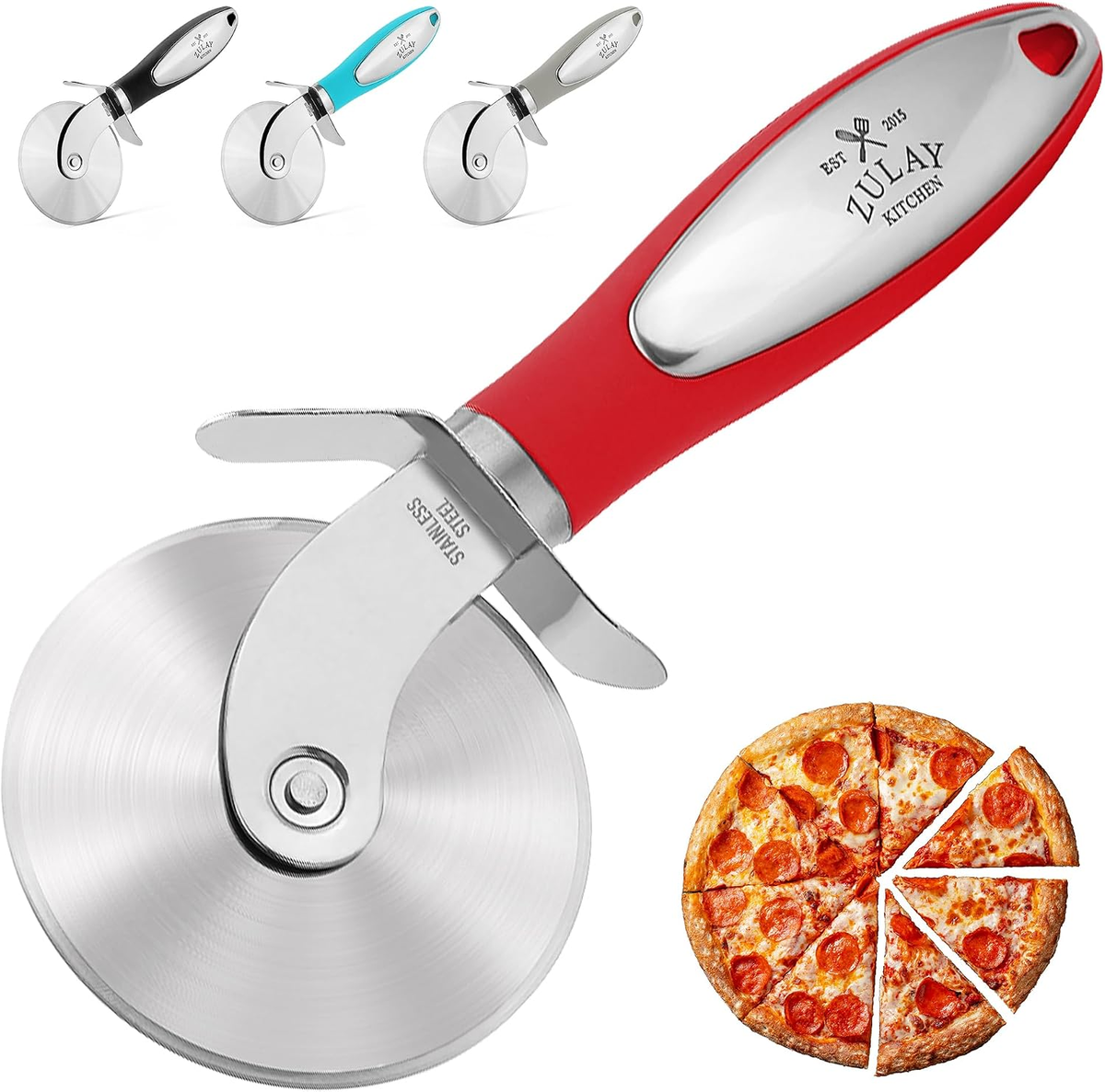KROJACZ DO PIZZY KOŁOWY Z WYGIĘTYM UCHWYTEM CZERWONY