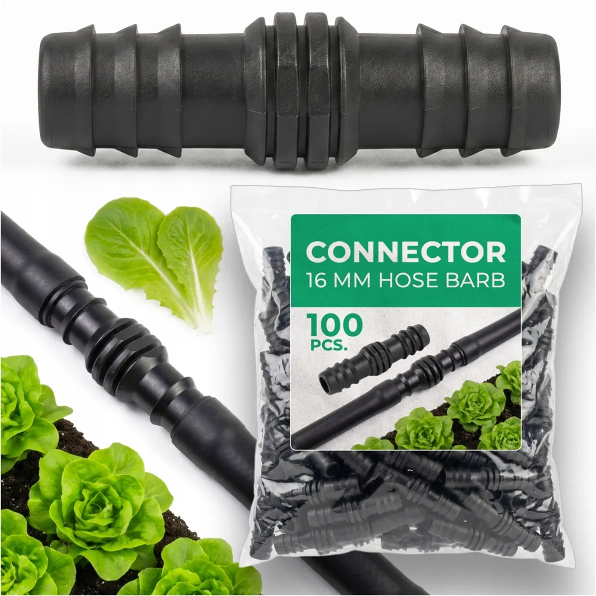 Conector Recto para Manguera de Riego por Goteo de 16 mm, 100 Piezas, Diseño Moderno, Práctico, Confiable, Compacto, Elegante, Simple, Multiusos, Solución Robusta para el Riego Diario del Jardín
