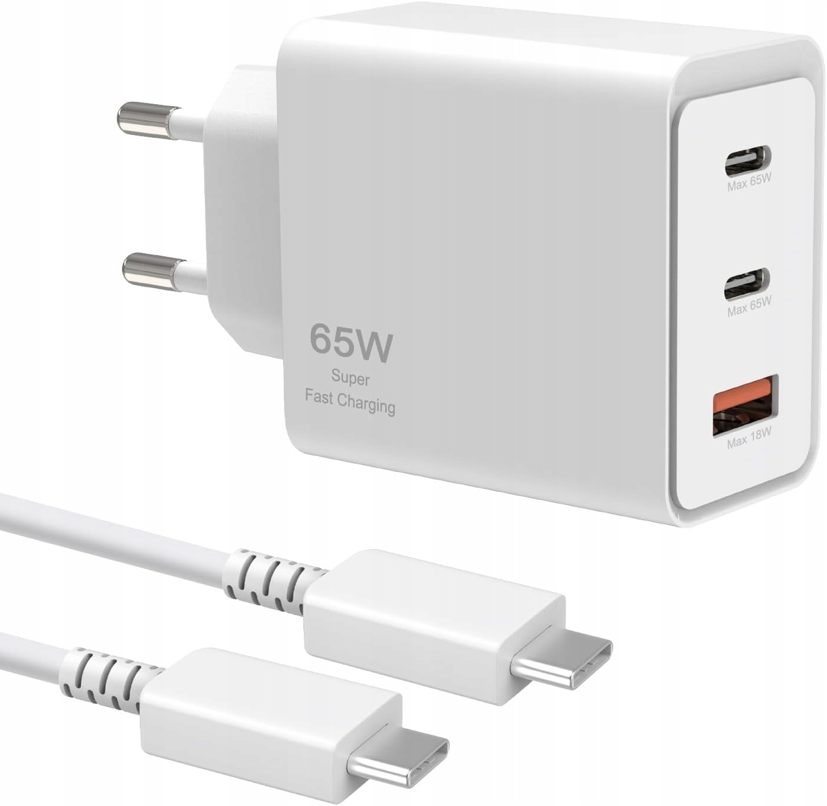 Porty ŁADOWARKA SIECIOWA SZYBKA 65W 3 PORTY USB-C KABEL ZASILACZ TELEFON ...