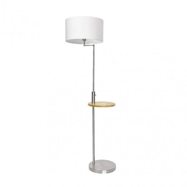 Lampa podłogowa ABRILA SIRIO, model: 135141020, chromowany / odcień buku / biały, 1 × E27, 1640 × 400 × 400 mm, drewniany stolik o średnicy 300 mm, ..