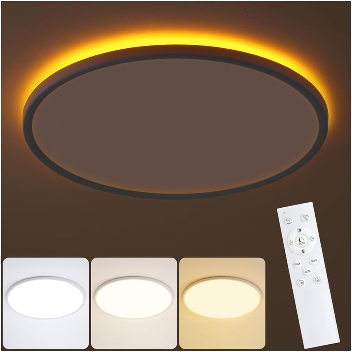 LAMPA SUFITOWA LED PLAFON 49CM 45W Z PILOT ŚCIEMNIALNA ŚWIATŁO NOCNE ...