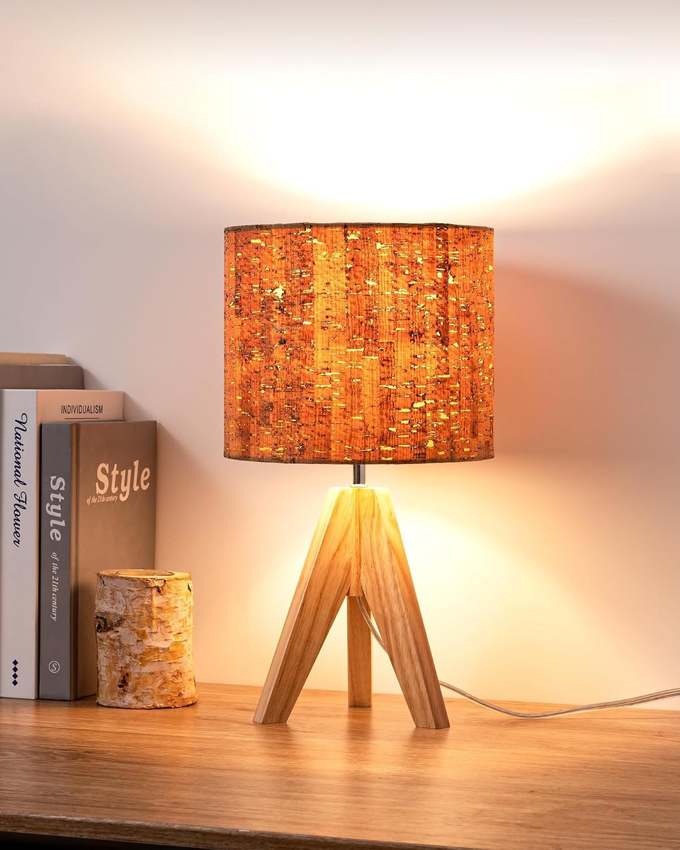 Inny producent LAMPKA DREWNIANA STOŁOWA NOCNA E27 TRÓJNÓG VINTAGE KORA BOHEMA DEKORACJA