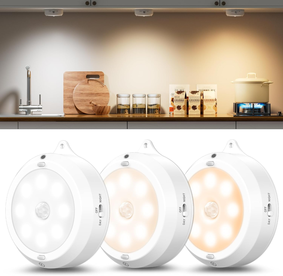 LAMPKI 3 SZTUKI LED CZUJNIK RUCHU ŚCIEMNIANIE BEZPRZEWODOWE OŚWIETLENIE