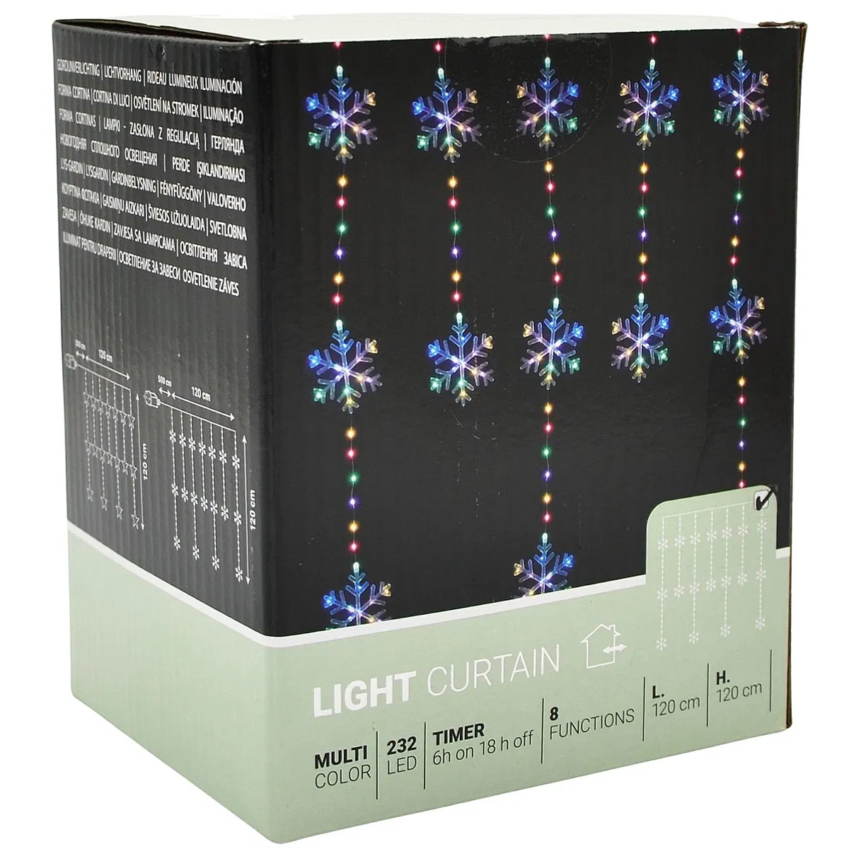 Koopman International LAMPKI CHOINKOWE KURTYNA ŚWIETLNA 120x120 CM 232LED MULTIKOLOR PŁATKI ŚNIEGU