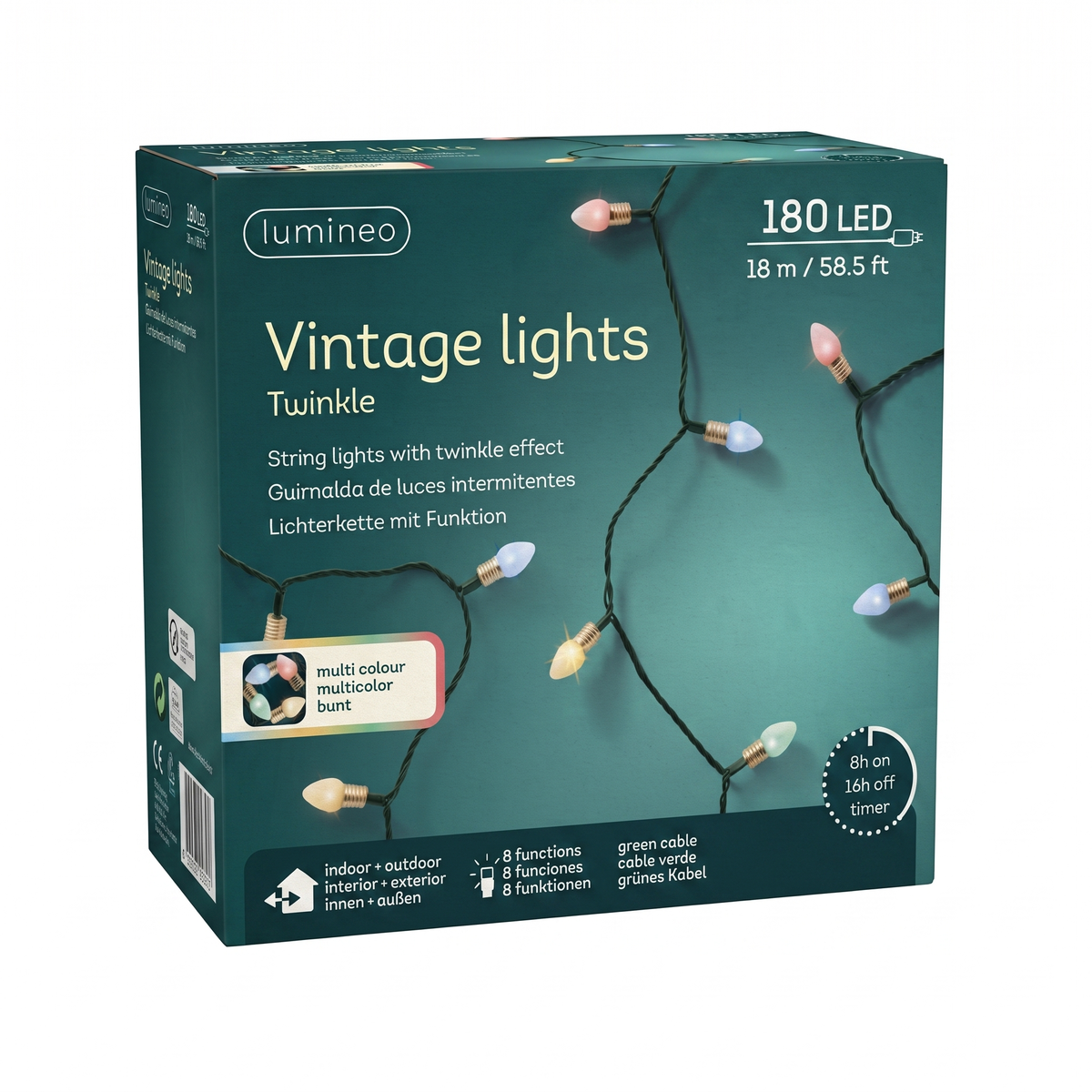 Kaemingk Lampki choinkowe LED VINTAGE 180 LED 17,9 m multikolor, 8 funkcji