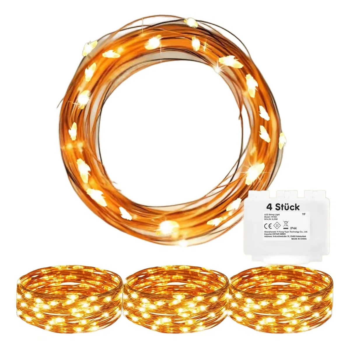 Inny producent Lampki Druciki 30Led Ciepły Biały Światełka Żyłki Na Baterie Światło 4x3m