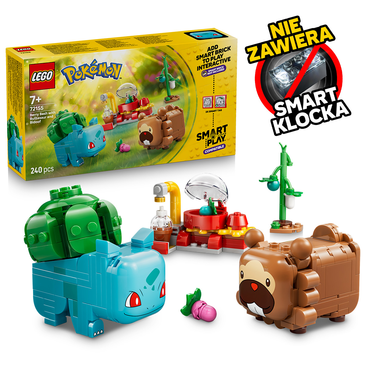 LEGO Pokémon™, klocki, SMART Play™: Bulbasaur i Bidoof z krzewem jagody, 72155