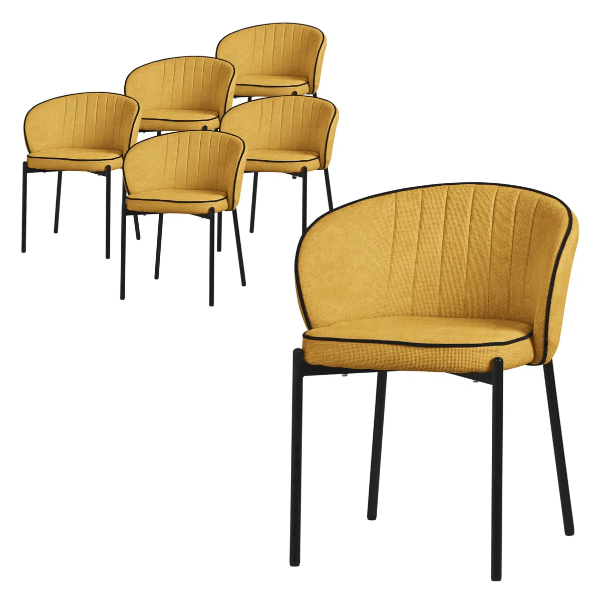Ml Design zestaw 6 tapicerowanych krzesel do jadalni i kuchni musztarda